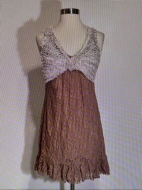 Two-Tone Sleeveless Layered Dress in Dusty Rose and Ivory